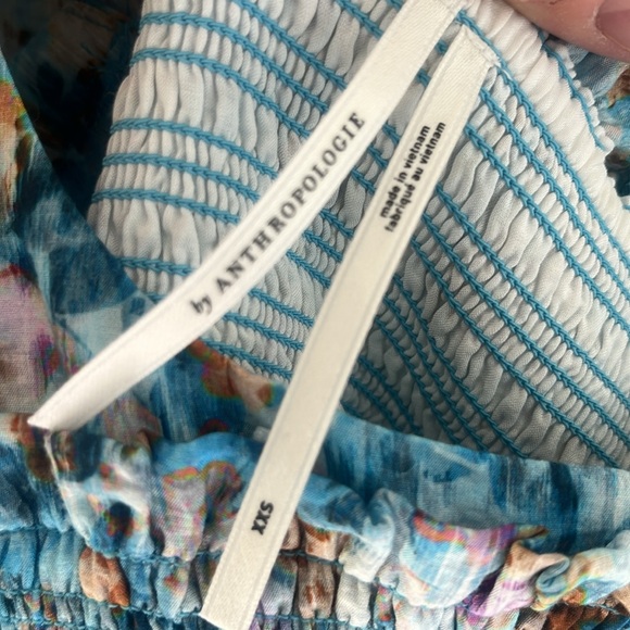 By Anthropologie Floral Dress Milkmaid Watercolor Blue Midi Size XXS - Picture 11 of 12